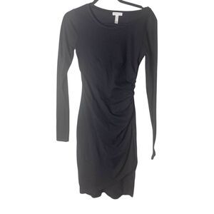 Anthropologie Leith Black Long Sleeve Ruched Side Body Con Dress S‎